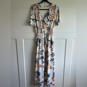 Floral Maxi Dress in White and Blue